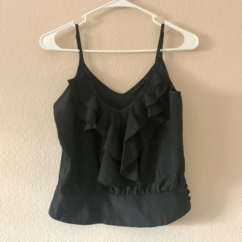 NWOT chiffon ruffle v-neck camisole blouse in black